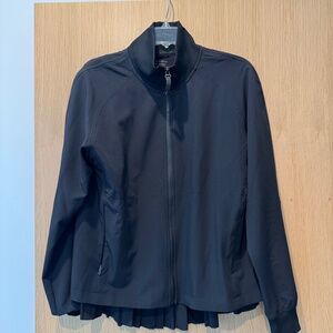 Athleta, swing jacket with knit collar and back pleating
